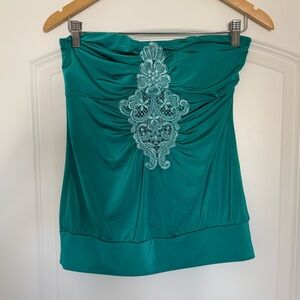 2b Bebe Ruched Front Lace Banded Bottom Tube Top (M)